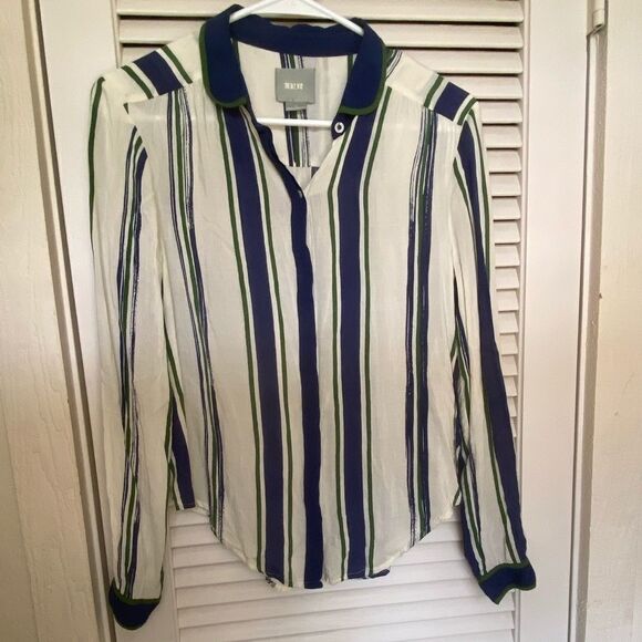 Maeve retro Blue and Green Button Down Blouse - Picture 2 of 9